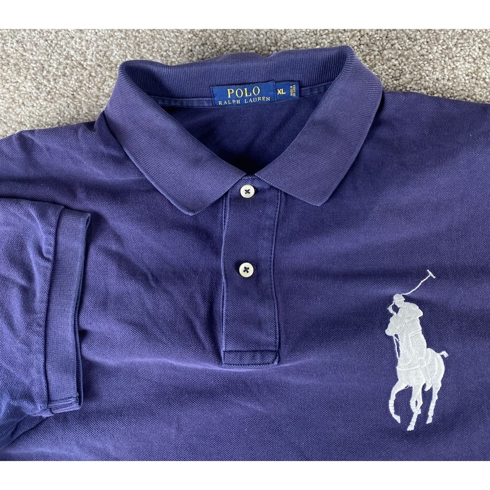 Polo Ralph Lauren Solid Blue Rugby Polo Shirt Big Silver Pony Mens XL RL 16 Logo